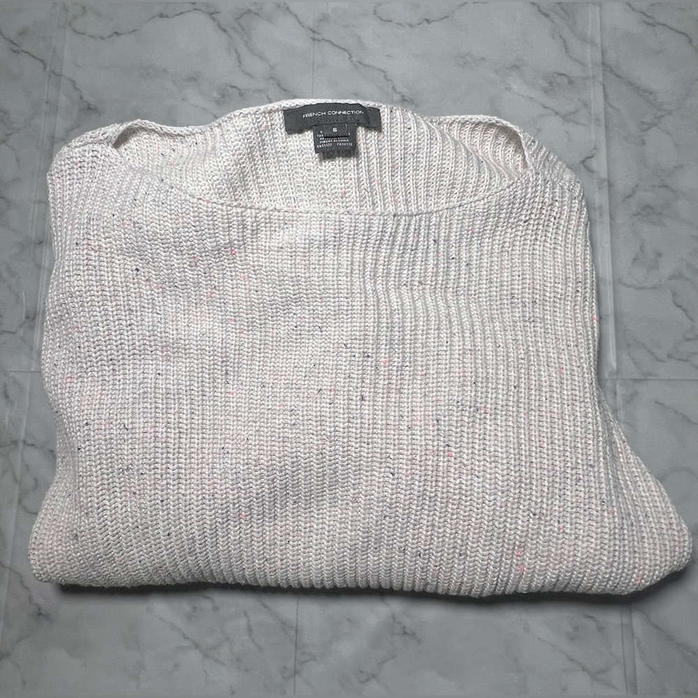 100% Cotton Confetti Chunky Drop Shoulder Grey Knit Sweater FRENCH CONNECTION S